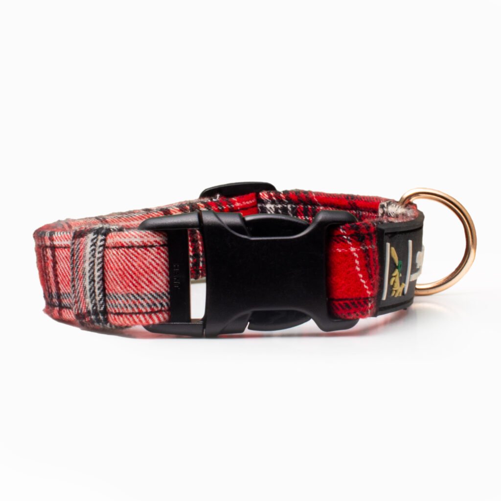 Red and white plaid dog collar