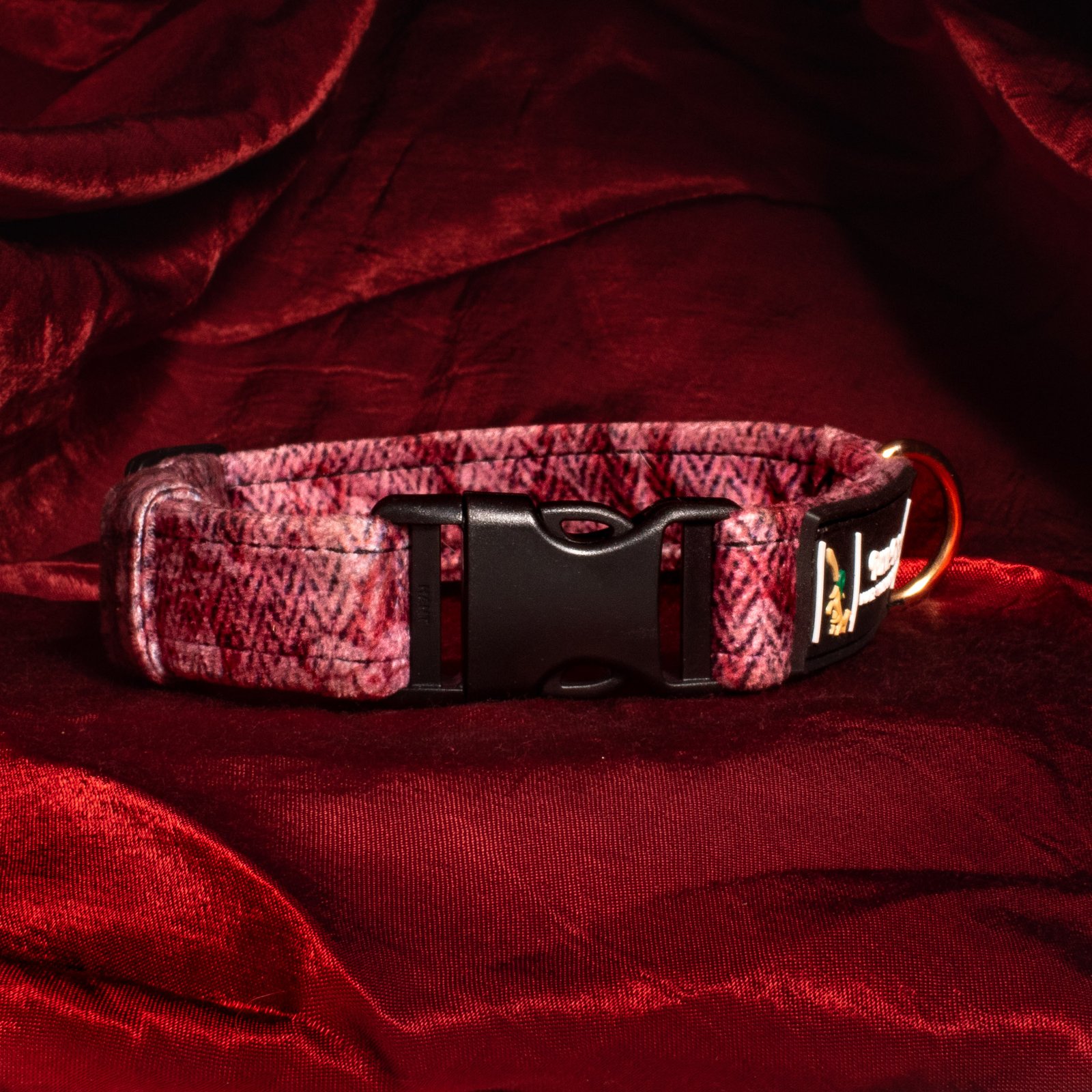 Pixie Drip Carmine Red Abstract Luxury Velvet Dog Collar