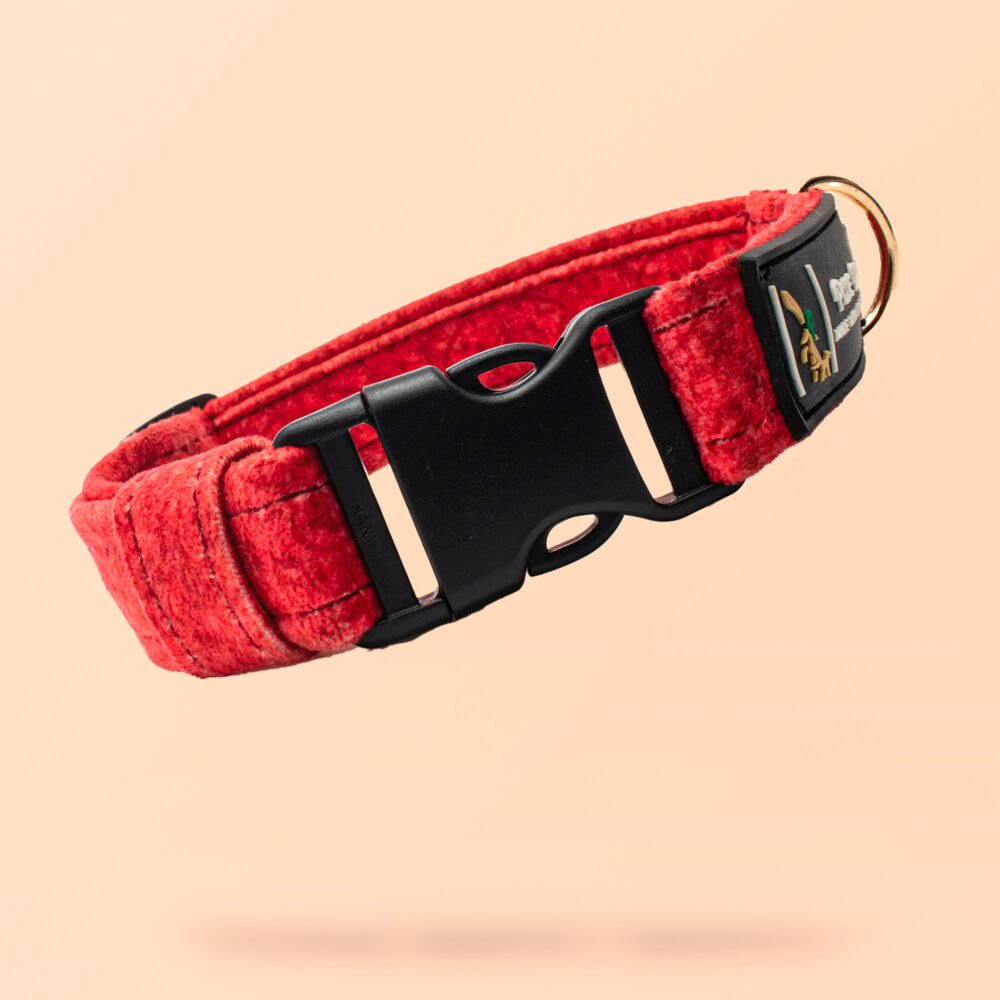 Crimson Red Abstract Luxury Suede Dog Collar