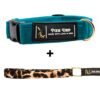 Turquoise Blue velvet collar, Luxury velvet cheetah leash