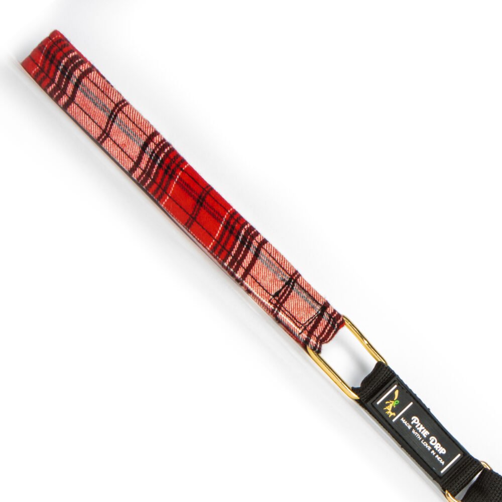 Adjustable Dog Leash, Red and White Plaid.