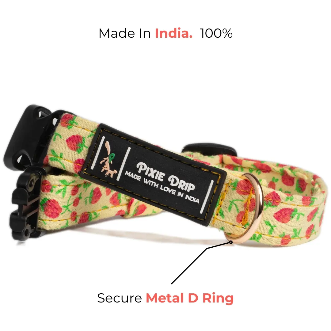 pixie-drip-strawberry-fields-cotton-dog-collar-made-in-india-metal-d-ring pixie-drip-strawberry-fields-cotton-dog-collar-made-in-india-metal-d-ring
